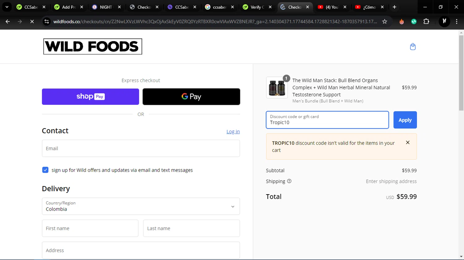 where to use Wild Foods promo code box