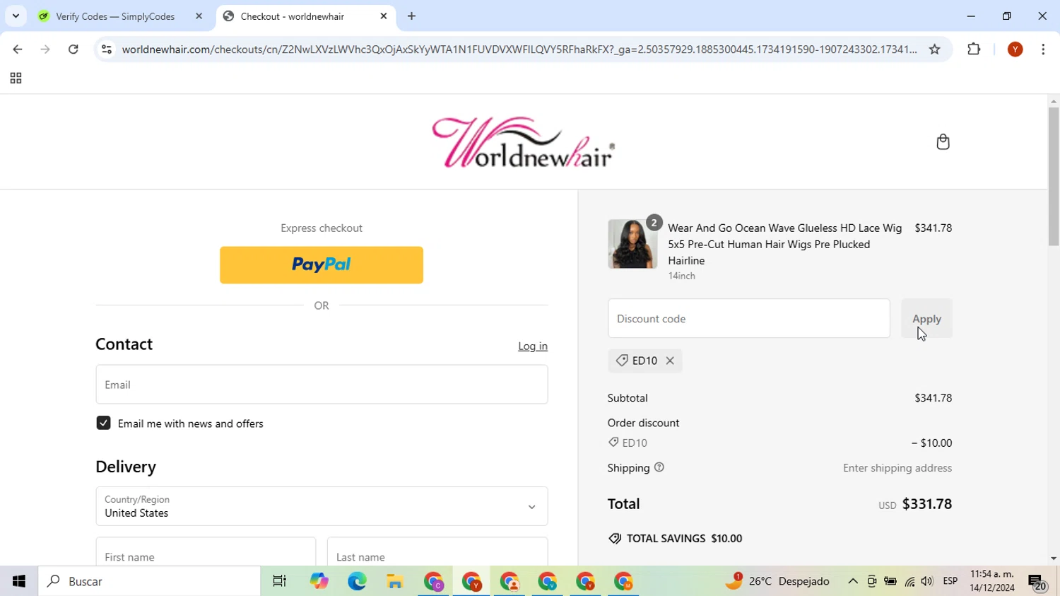 Wild Fork Foods checkout page showing Wild Fork Foods discount code box | Screenshot taken by SimplyCodes community member on Dec 14, 2024