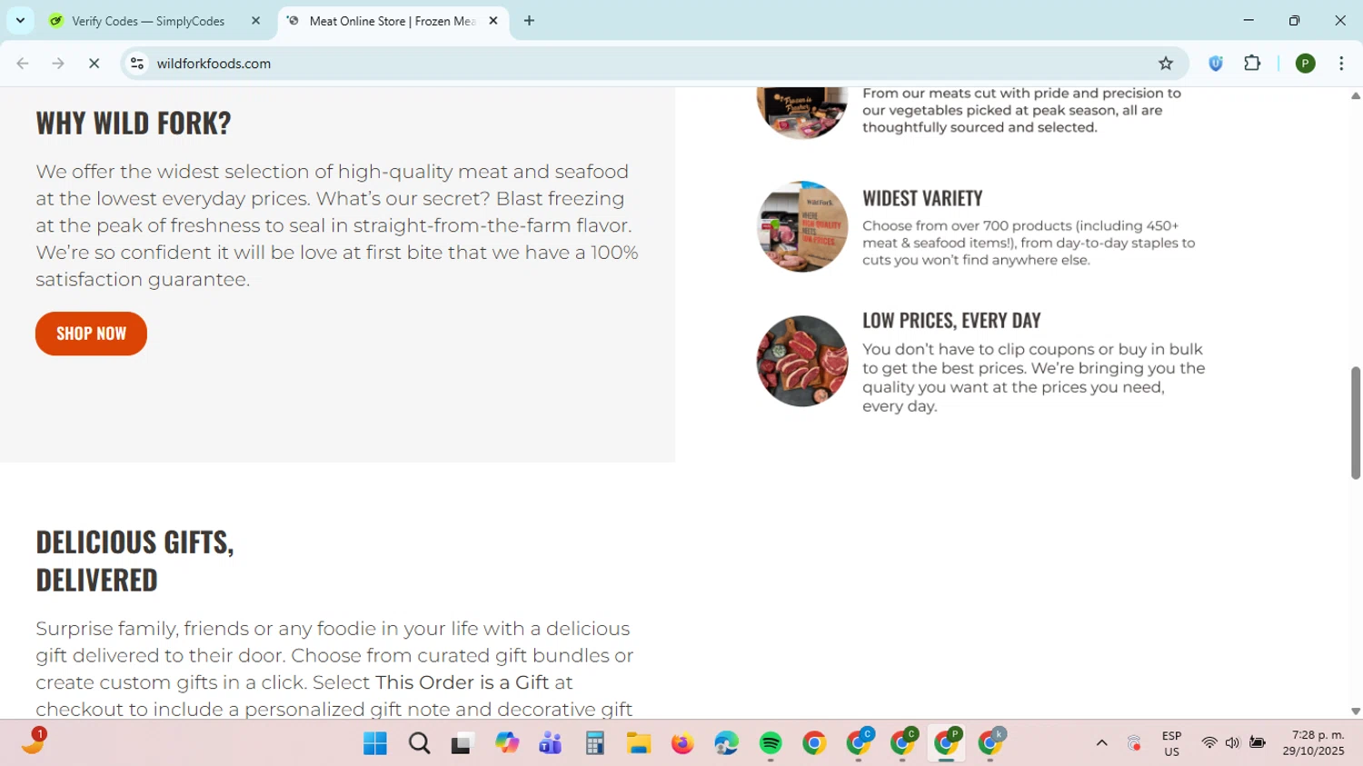 Wild Fork Foods discount code screenshot showing code GET$15 applied at Wild Fork Foods checkout page. Uploaded by SimplyCodes community member ThriftySpotter5396 on Oct 29, 2025