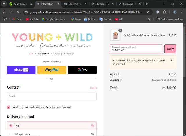 Young Wild and Friedman checkout page showing Young Wild and Friedman discount code box | Screenshot taken by SimplyCodes community member on Nov 23, 2024
