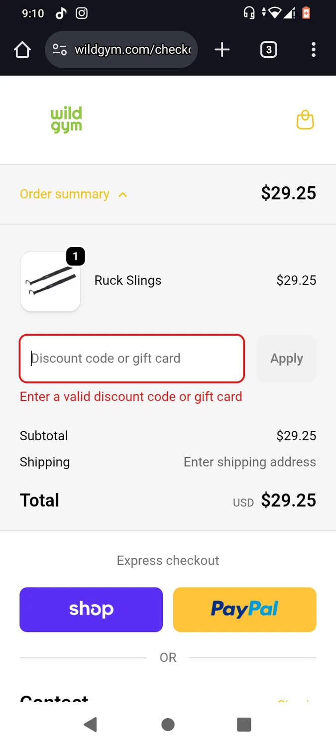 Wild Gym discount code screenshot showing code VIP50 applied at Wild Gym checkout page. Uploaded by SimplyCodes community member Jerusalen on Nov 19, 2025