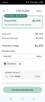 Maria20 coupon verification screenshot