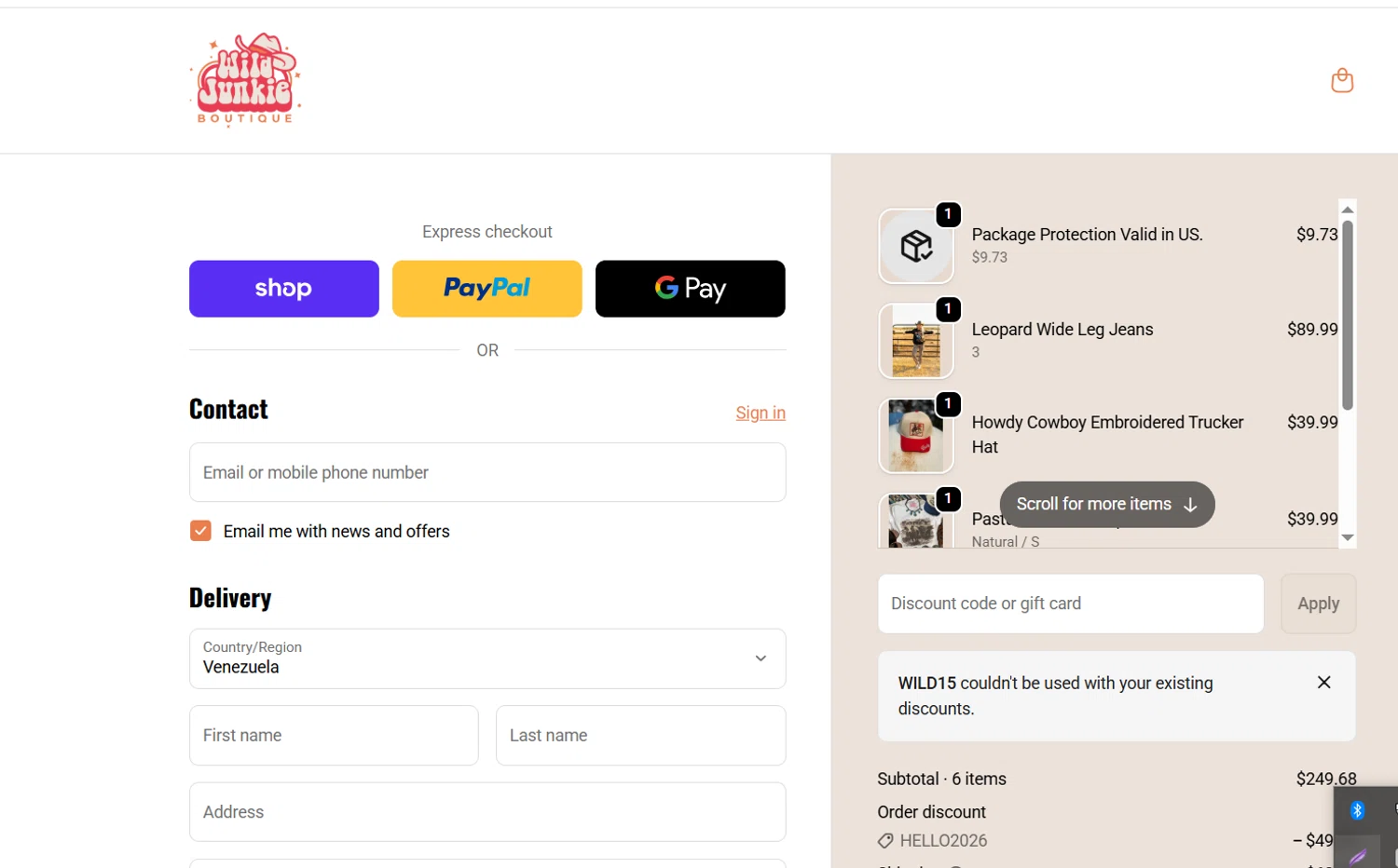 Wild Junkie promo code screenshot showing code WILD15 applied at Wild Junkie checkout page. Uploaded by SimplyCodes community member SavvyAdmiral5704 on Jan 17, 2026