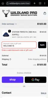 WELCOME15 coupon verification screenshot
