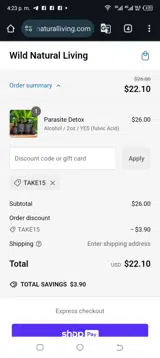 TAKE15 coupon verification screenshot