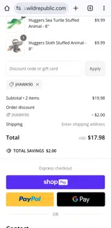 Wild Republic coupon verification screenshot