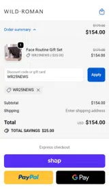 Wild Roman coupon verification screenshot