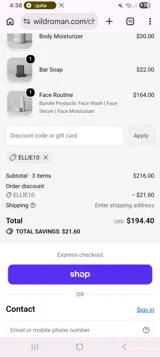 Wild Roman coupon verification screenshot