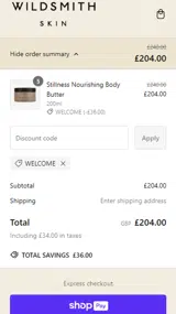WELCOME coupon verification screenshot