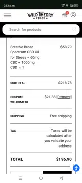 WELCOME10 coupon verification screenshot