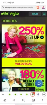 Wild Vegas Casino coupon verification screenshot