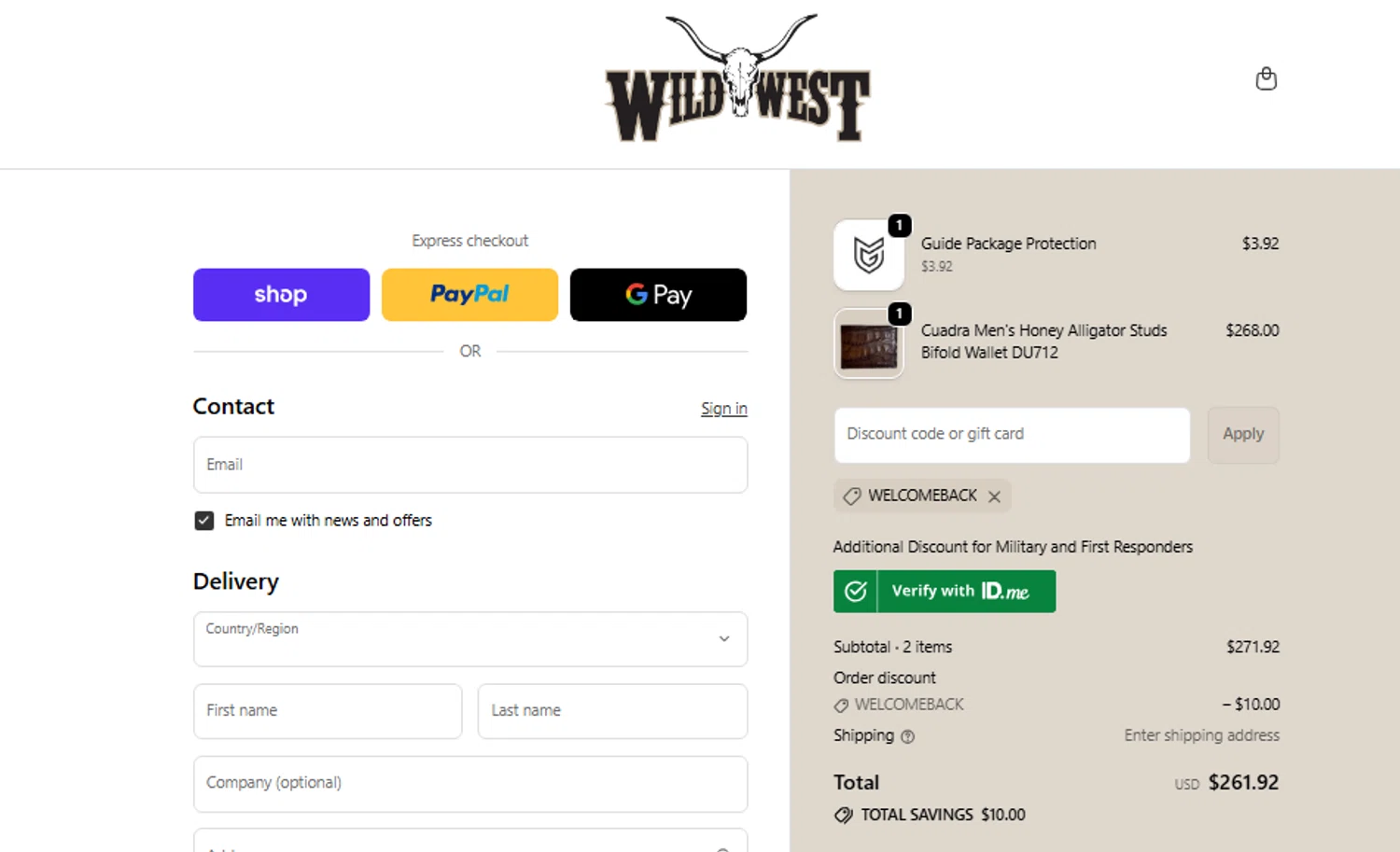 Wild West Boot Store discount code screenshot showing code WELCOMEBACK applied at Wild West Boot Store checkout page. Uploaded by SimplyCodes community member Jhonny on Dec 20, 2025
