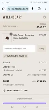 WELCOME10-E4W9 coupon verification screenshot