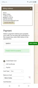 SAVE10 coupon verification screenshot