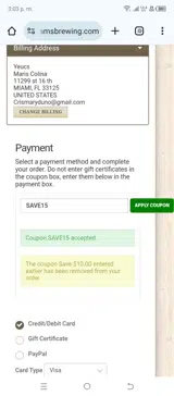 SAVE15 coupon verification screenshot