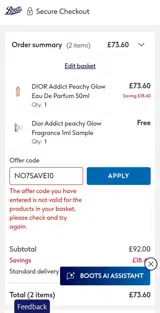 BABSI10 coupon verification screenshot