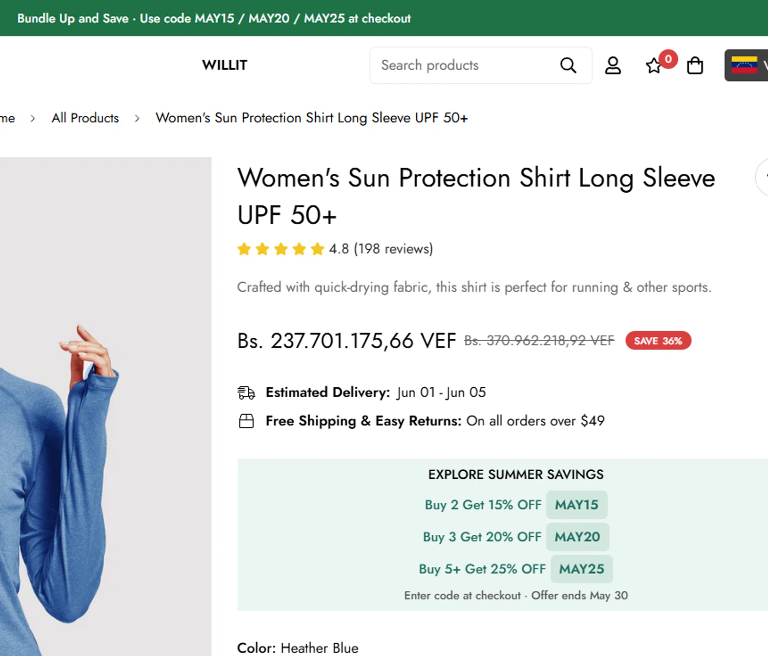 Willit Sports promo code screenshot showing code MAY20 applied at Willit Sports checkout page. Uploaded by SimplyCodes community member aumentadax10 on May 27, 2025