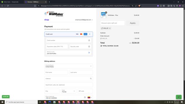WillMaker checkout page showing WillMaker discount code box | Screenshot taken by SimplyCodes community member on Sep 16, 2025