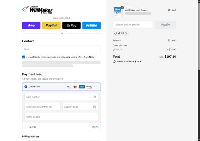WillMaker checkout page showing WillMaker discount code box | Screenshot taken by SimplyCodes community member on Sep 5, 2025