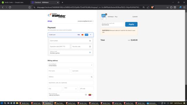 WillMaker checkout page showing WillMaker discount code box | Screenshot taken by SimplyCodes community member on Sep 9, 2025