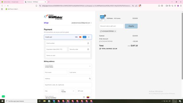 WillMaker checkout page showing WillMaker discount code box | Screenshot taken by SimplyCodes community member on Sep 16, 2025