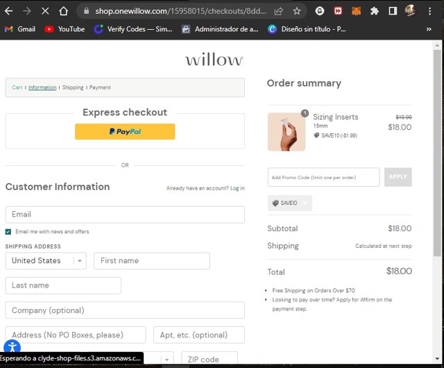 Willow Innovations checkout page showing Willow Innovations promo code box | Screenshot taken by SimplyCodes community member on Aug 25, 2022
