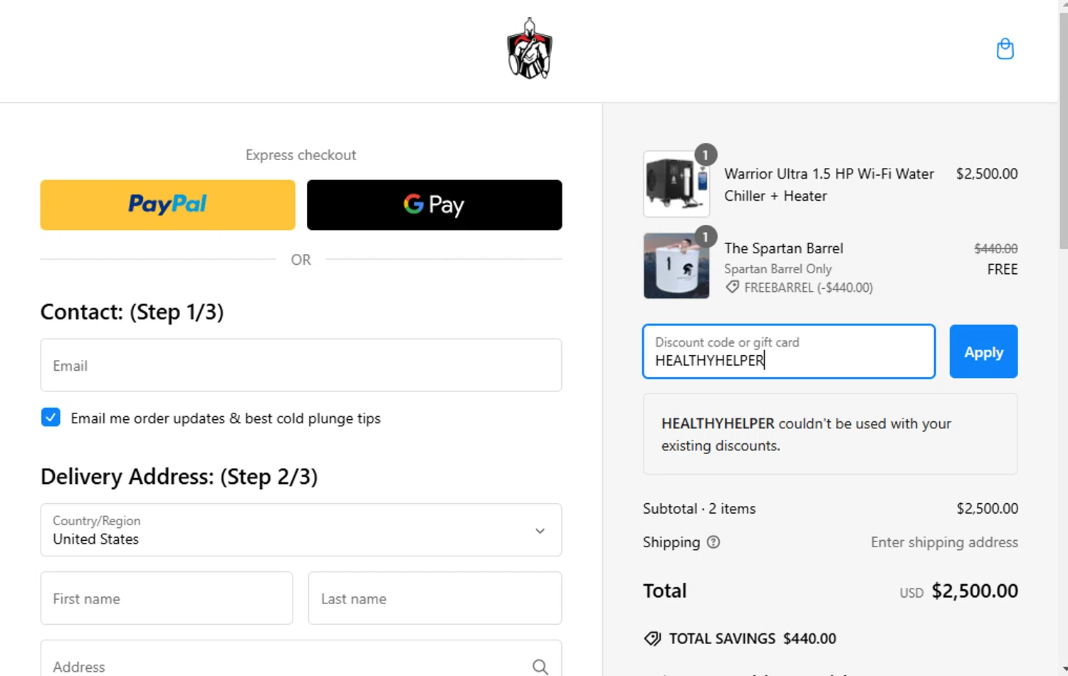 Warrior Willpower discount code screenshot showing code HEALTHYHELPER applied at Warrior Willpower checkout page. Uploaded by SimplyCodes community member SalePhoenix2220 on Feb 14, 2025