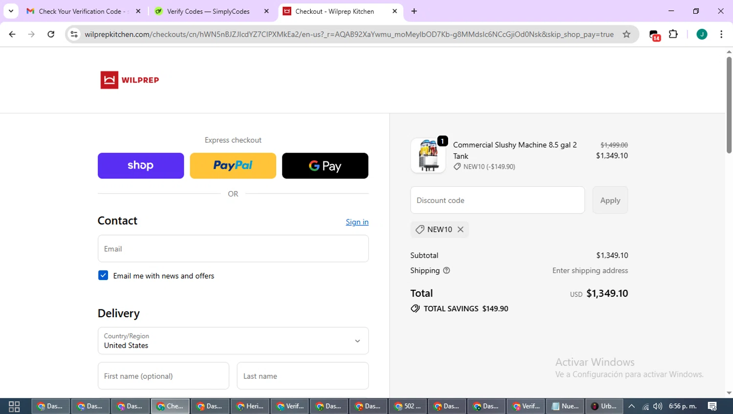 Wilprep promo code screenshot showing code NEW10 applied at Wilprep checkout page. Uploaded by SimplyCodes community member SavvyCurator1770 on Nov 27, 2025