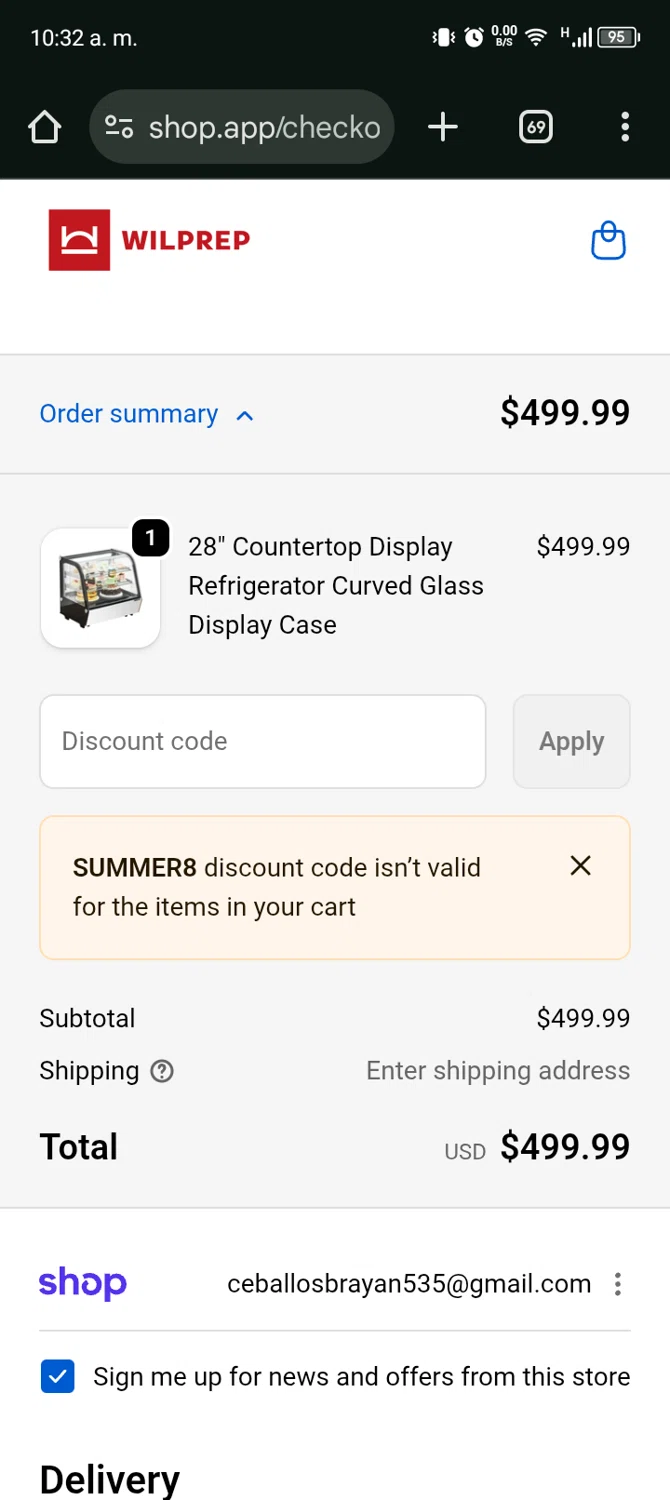 Wilprep promo code screenshot showing code SUMMER8 applied at Wilprep checkout page. Uploaded by SimplyCodes community member Bernado on Jan 5, 2026