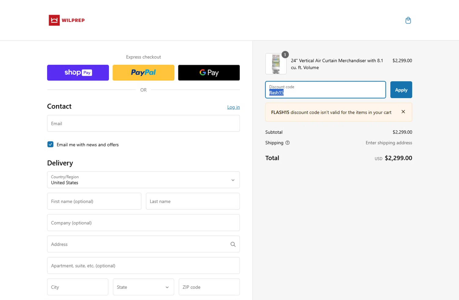 Wilprep promo code screenshot showing code flash15 applied at Wilprep checkout page. Uploaded by SimplyCodes community member ivantorres on Jan 3, 2025