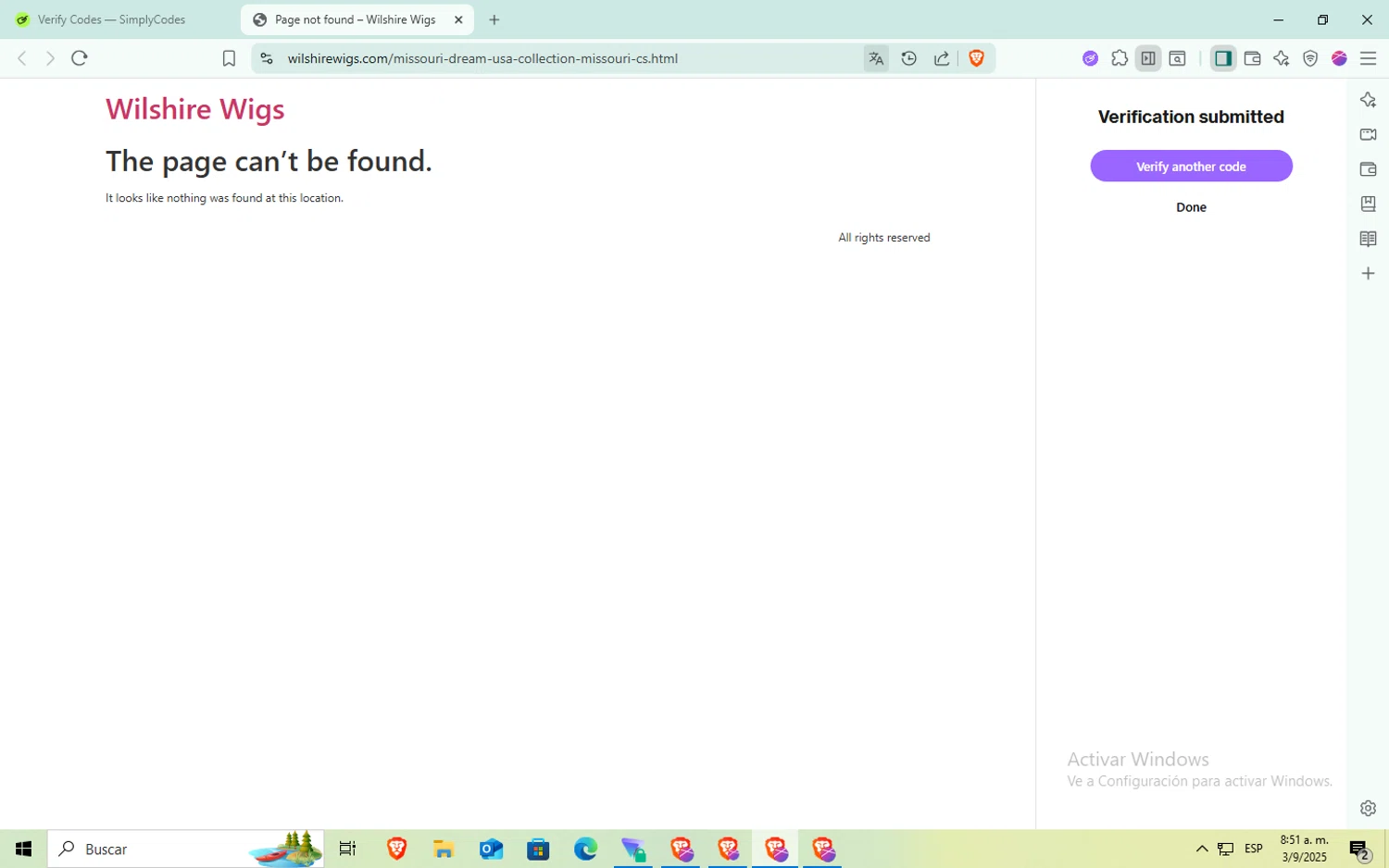 Wilshire Wigs coupon code screenshot showing code WILSHIRE30 applied at Wilshire Wigs checkout page. Uploaded by SimplyCodes community member Puta_madre10 on Sep 3, 2025