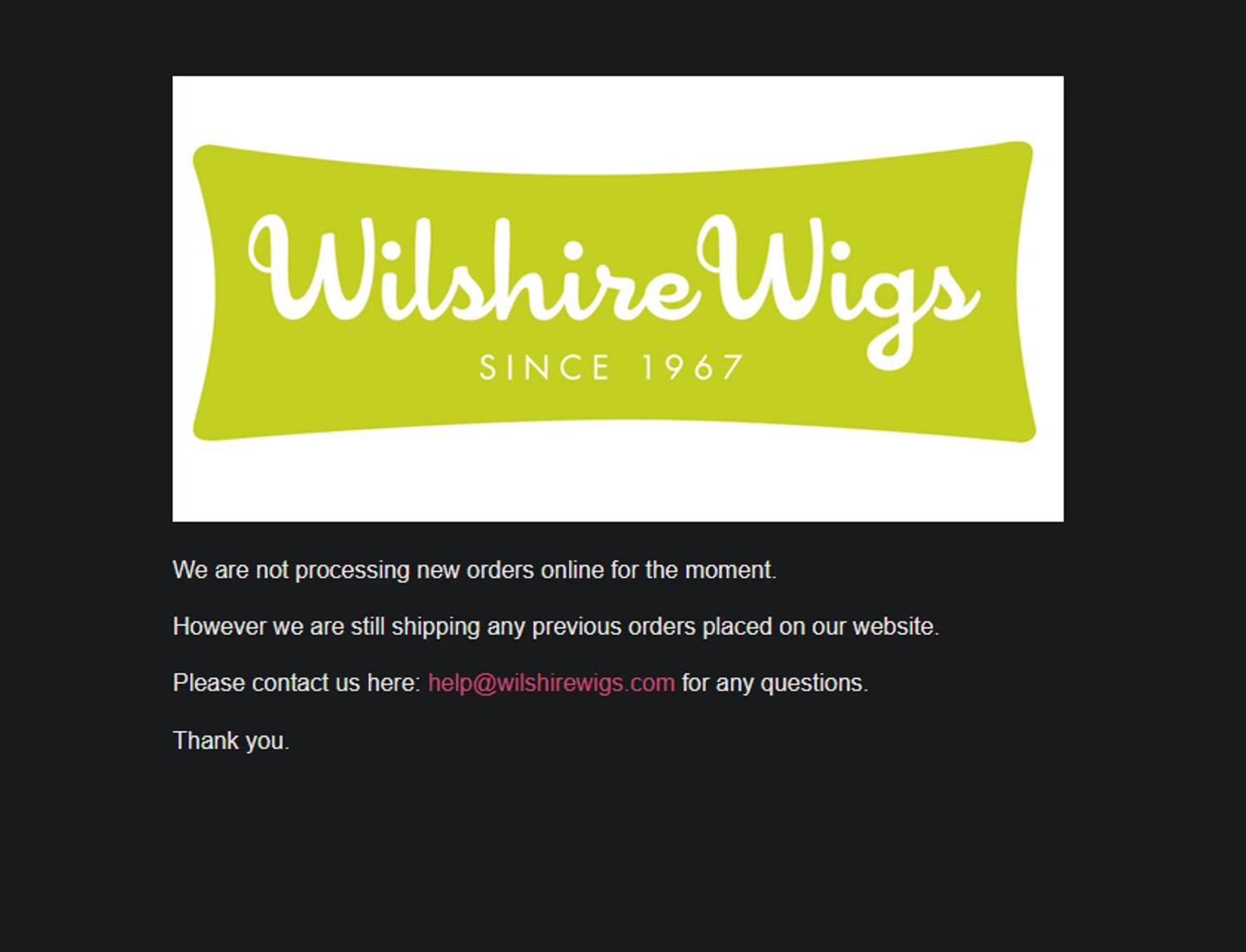 Wilshire Wigs coupon code screenshot showing code CYBERMONDAY19 applied at Wilshire Wigs checkout page. Uploaded by SimplyCodes community member xocelot44x on Oct 18, 2025
