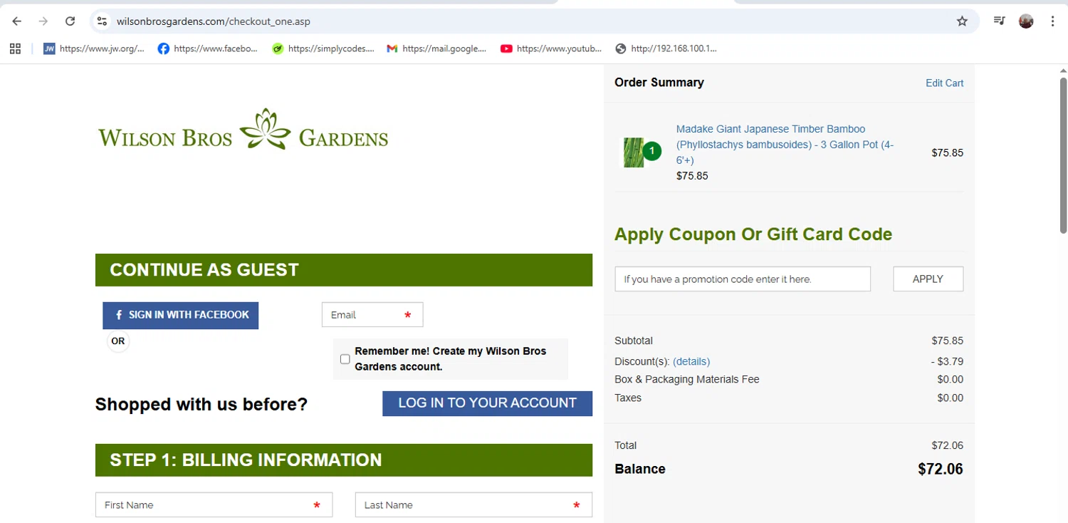 Wilson Bros Gardens promo code screenshot showing code military5 applied at Wilson Bros Gardens checkout page. Uploaded by SimplyCodes community member Zaphanet on Nov 30, 2025