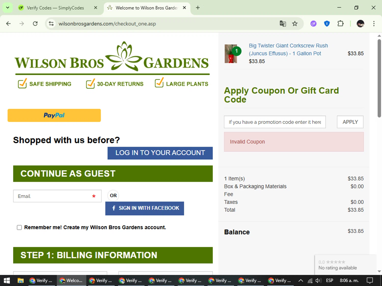 Wilson Bros Gardens promo code screenshot showing code READY-TO-PLANT applied at Wilson Bros Gardens checkout page. Uploaded by SimplyCodes community member WonderCurator791 on Jul 27, 2025