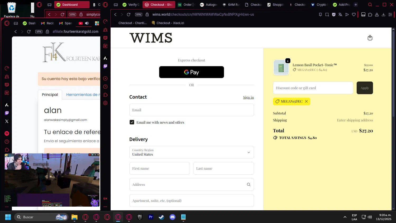 Wims checkout page showing Wims discount code box | Screenshot taken by SimplyCodes community member on Dec 13, 2025