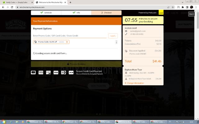Winchester Mystery House checkout page showing Winchester Mystery House promo code box | Screenshot taken by SimplyCodes community member on Nov 6, 2024