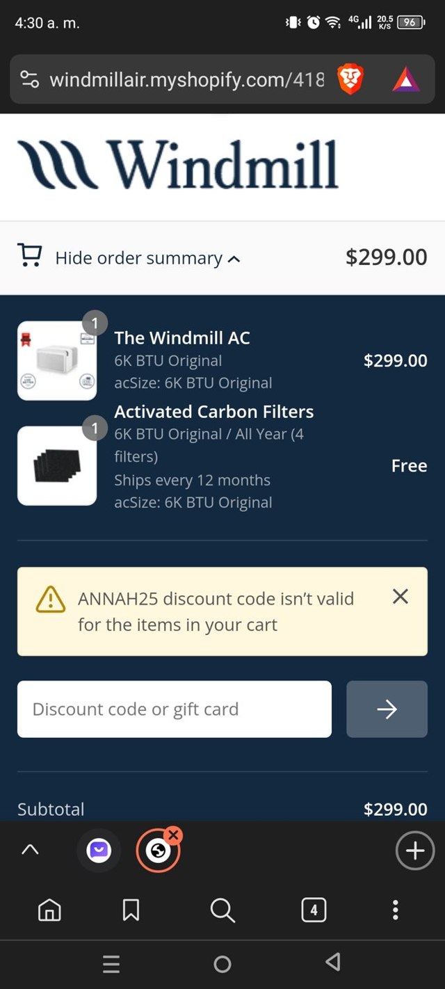 Windmill Air checkout page showing Windmill Air discount code box | Screenshot taken by SimplyCodes community member on Mar 16, 2024