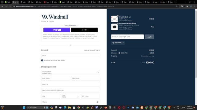 Windmill Air checkout page showing Windmill Air discount code box | Screenshot taken by SimplyCodes community member on Apr 14, 2024
