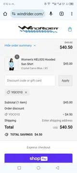 WindRider coupon verification screenshot