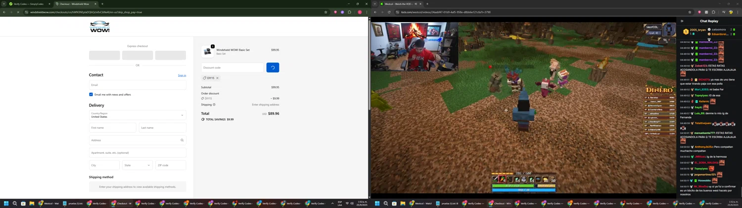Windshield Wow discount code screenshot showing code DIY15 applied at Windshield Wow checkout page. Uploaded by SimplyCodes community member CouponSage7331 on Sep 25, 2025