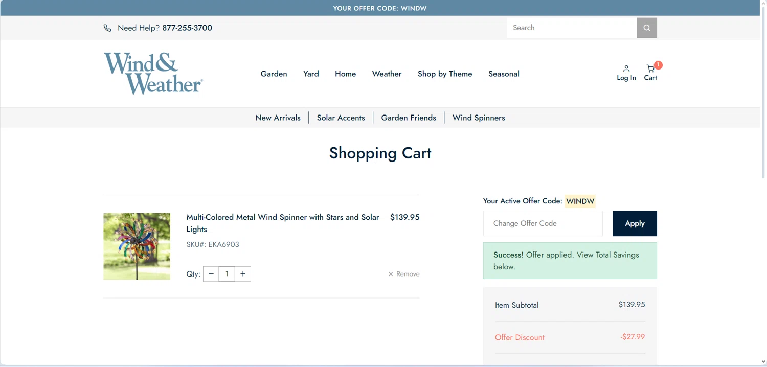 where to use Wind & Weather promo code box