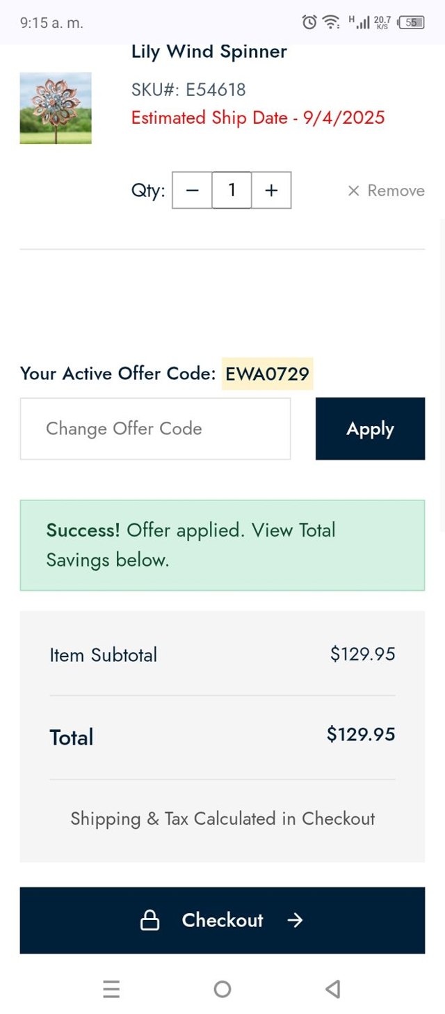 Wind & Weather checkout page showing Wind & Weather promo code box | Screenshot taken by SimplyCodes community member on Aug 27, 2025