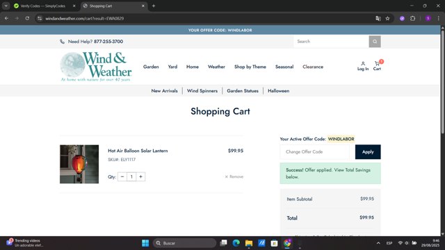 Wind & Weather checkout page showing Wind & Weather promo code box | Screenshot taken by SimplyCodes community member on Aug 29, 2025