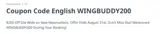 WINGBUDDY200 coupon verification screenshot