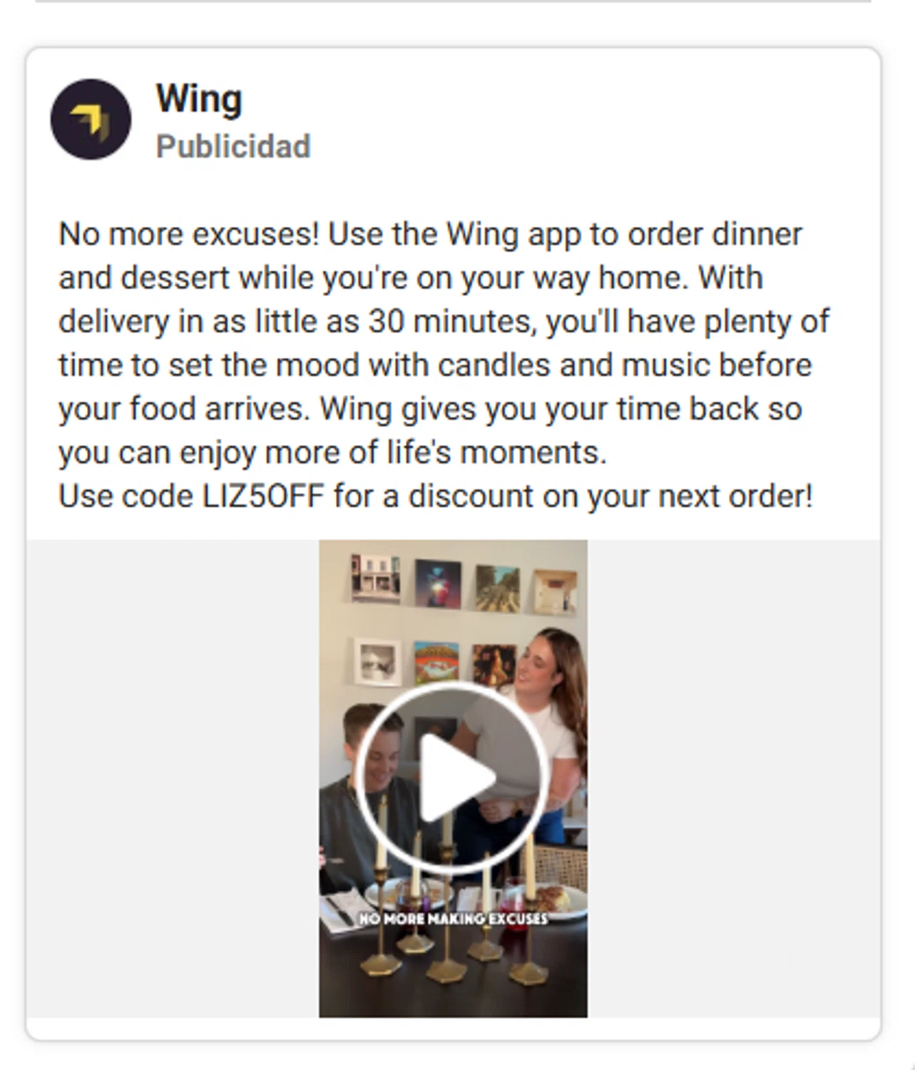Wing promo code screenshot showing code LIZ5OFF applied at Wing checkout page. Uploaded by SimplyCodes community member antonietarodriguez96 on Dec 18, 2025