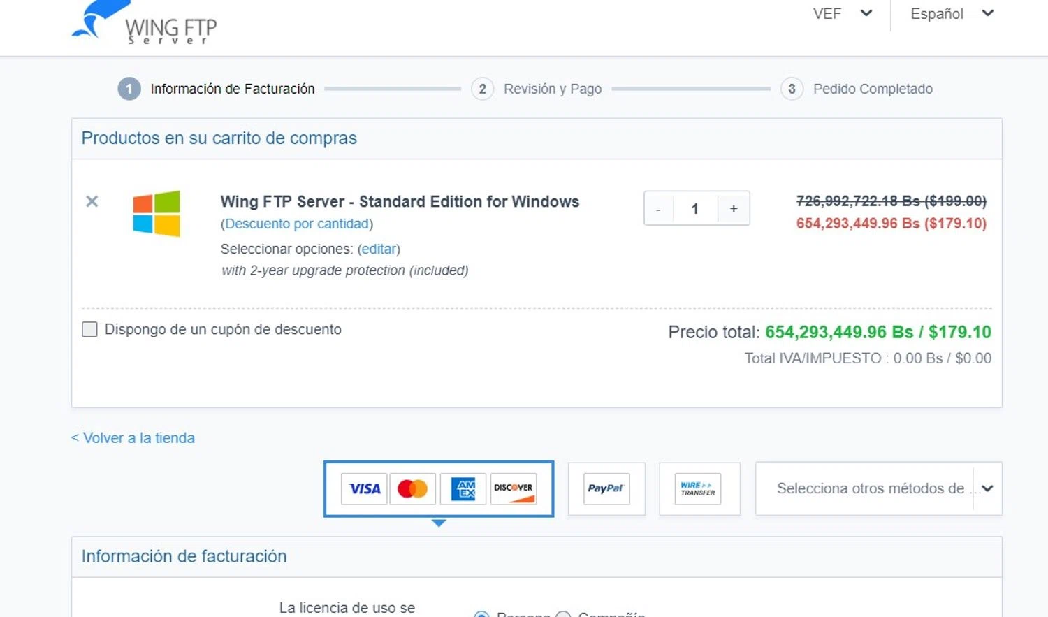 Wing FTP Server checkout page showing Wing FTP Server promo code box | Screenshot taken by SimplyCodes community member on May 11, 2024