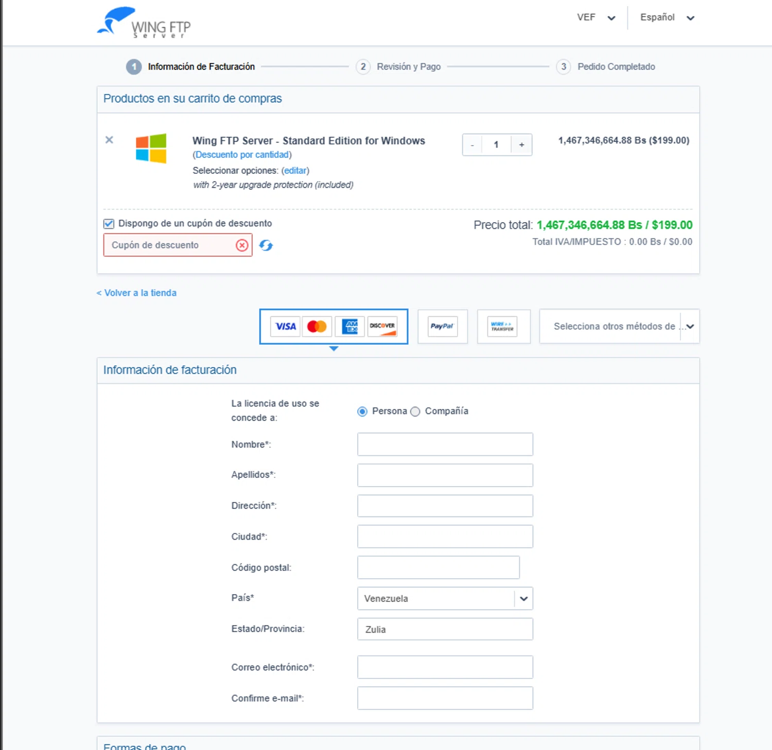 Wing FTP Server promo code screenshot showing code GURU10 applied at Wing FTP Server checkout page. Uploaded by SimplyCodes community member elchino08 on Apr 10, 2025