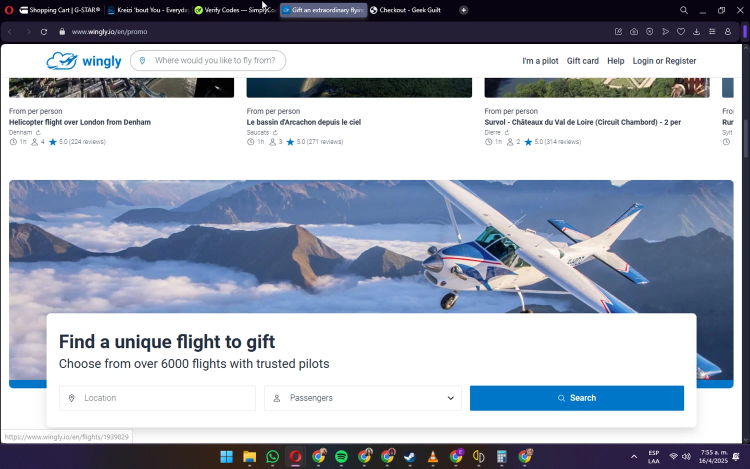 Wingly checkout page showing Wingly discount code box | Screenshot taken by SimplyCodes community member on Apr 16, 2025