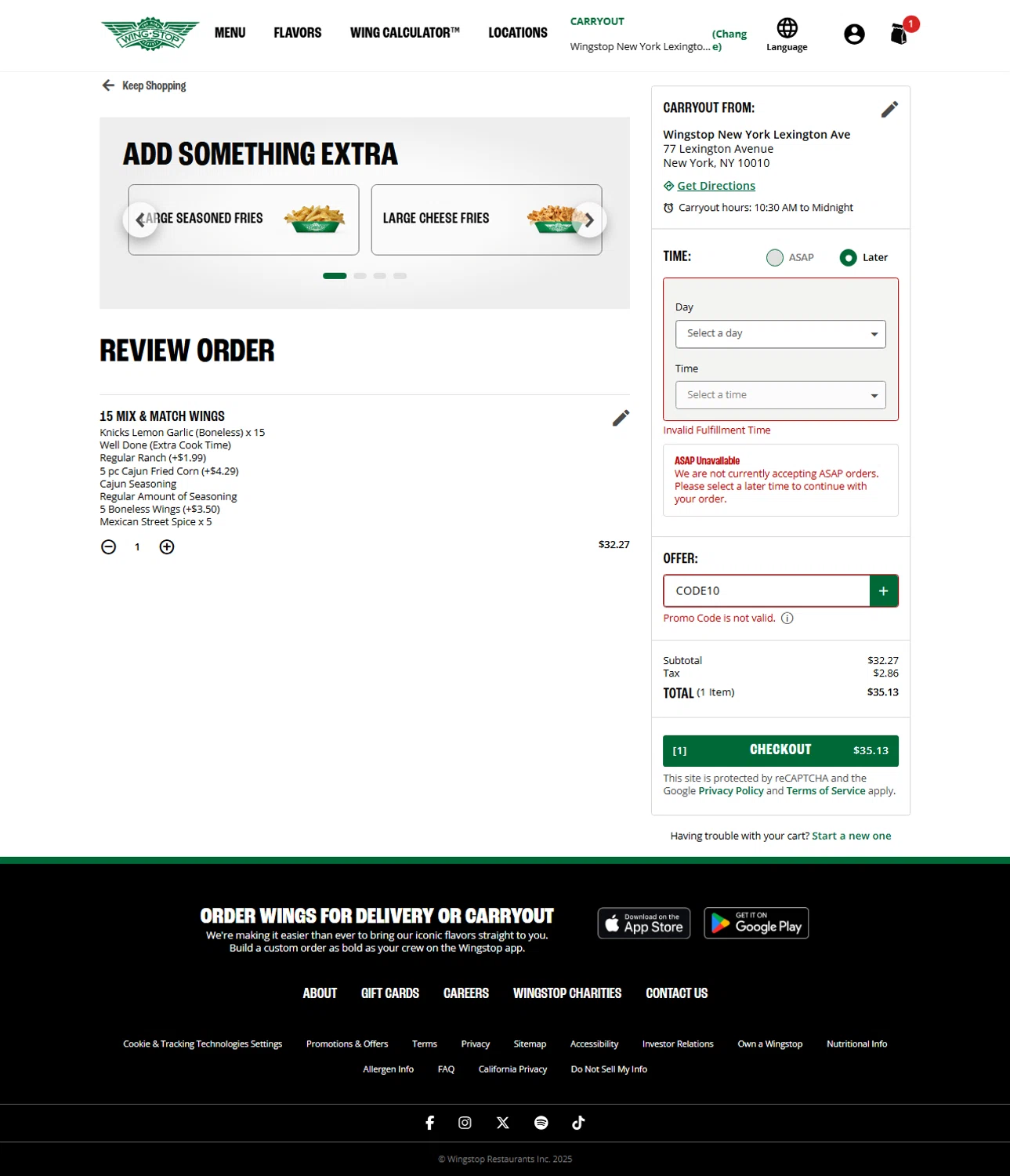 Wingstop promo code screenshot showing code CODE10 applied at Wingstop checkout page. Uploaded by SimplyCodes community member TomaTuYukota on Jun 24, 2025