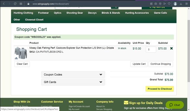 Wing Supply checkout page showing Wing Supply coupon code box | Screenshot taken by SimplyCodes community member on Jun 9, 2023